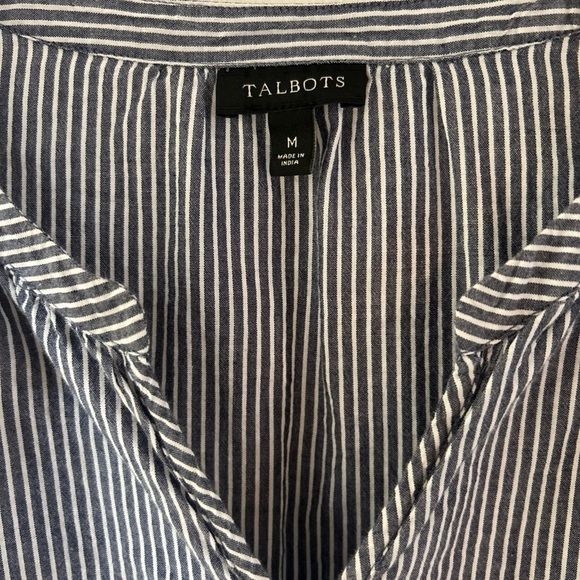 Talbots Navy White Stripe SZ M Floral Embroidered Sleeves Top - Picture 3 of 6